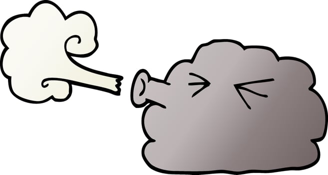 cartoon doodle cloud blowing a gale vector