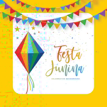Festa junina brazil festival card on decorative party flags background vector