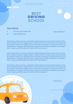 Car Driving School Letterhead Template Social Media Flat Cartoon Background Vector Illustration