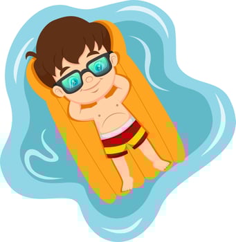 Cartoon little boy sunbathing on an inflatable mattress vector