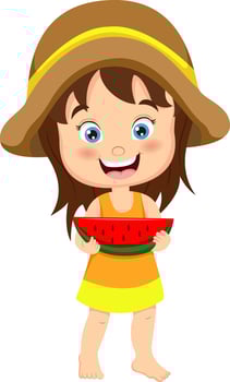 Cartoon little girl holding a watermelon vector