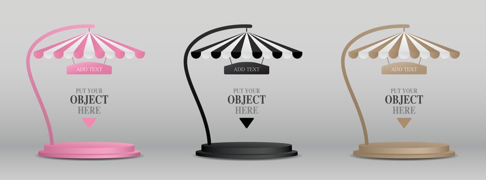 double step circle podium with striped pattern parasol 3d illustration vector collection for putting your object