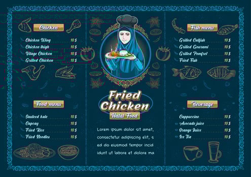 Fried chicken Menu template, halal food vector