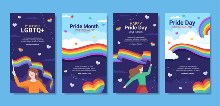 Happy Pride Month Day Social Media Stories Template Flat Cartoon Background Vector Illustration