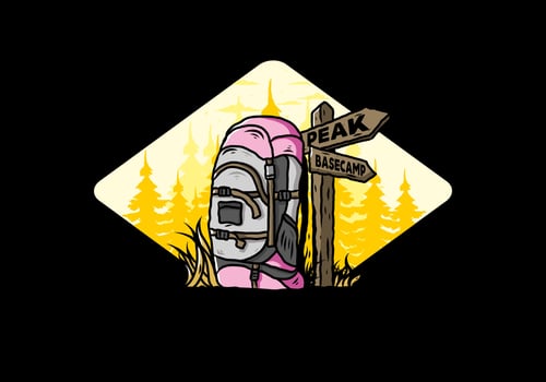 Mountain bag beside the way sign illustration vector
