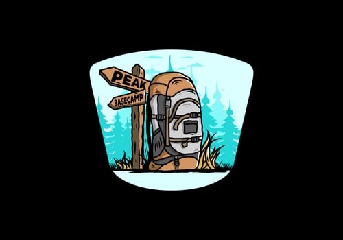 Mountain bag beside the way sign illustration vector
