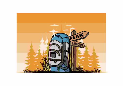 Mountain bag beside the way sign illustration vector