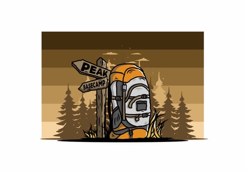 Mountain bag beside the way sign illustration vector