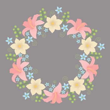 Circle flowers frame vector