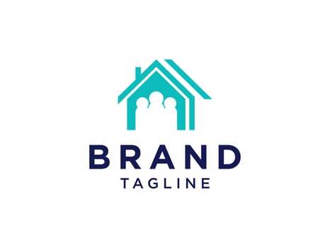 Family Home Logo. House Icon with Negative Space People inside isolated on White Background. Flat Line Vector Logo Design Template Element.