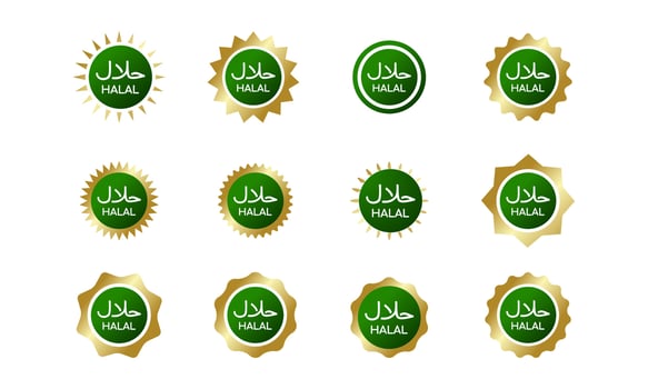 Halal logo green gold icon set collection vector