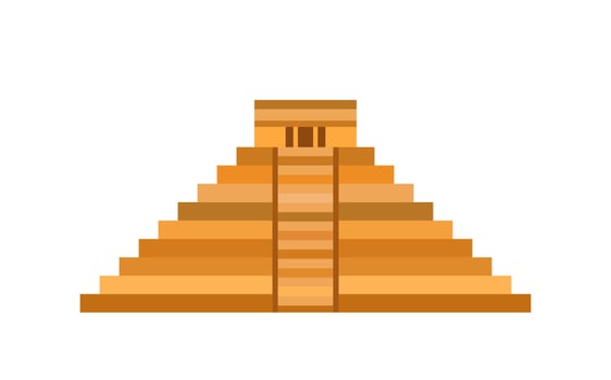 Maya pyramid icon, Temple of Kukulcan, El Castillo pyramid in Chichen Itza flat design, ancient Mayan sacred architecture in Yucatan, Mexico. Vector isolated on white background