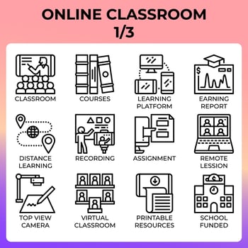 Online classroom icon set vector