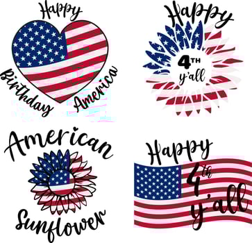 America Patriotic Design. 4th of July Patriotic Symbols Sunflower . Independence day symbol with US Flag. Vector