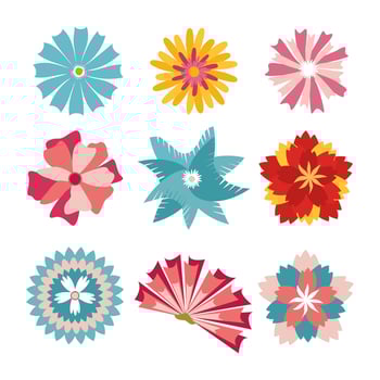 Flower head vector icon set, nature plants summer flat design, colorful different flower isolated on white, floral