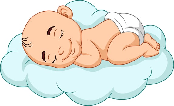 Cartoon baby sleeping on a cloud vector