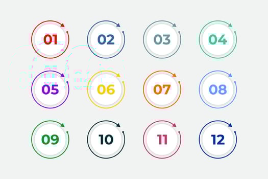 Bullet Points Numbers from One to Twelve vector