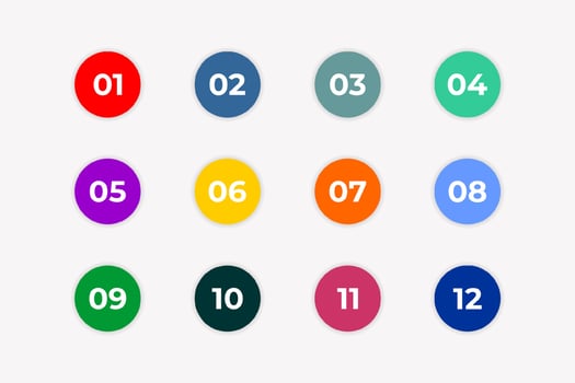 Bullet Points Numbers from One to Twelve vector