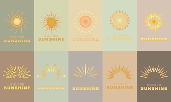 Golden sun and sunshine icon on pastel color background. Suitable for book covers, templates, layouts, and other design elements. vector