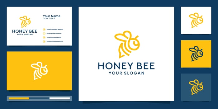 Bee honey creative icon symbol logo line art style linear logotype. logo design, icon and business card Premium Vector