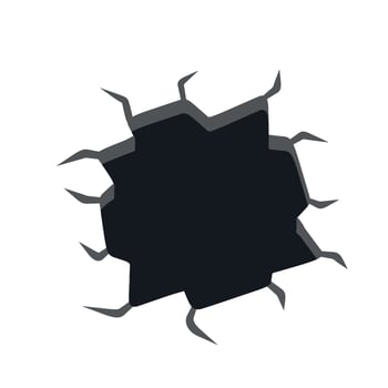 Hole. Black and white drawing. Breakage and damage. The background element. Cartoon illustration. Crack in wall vector