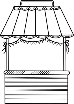 Vector illustration, empty counter for street sale with an awning roof, drawing on a transparent background