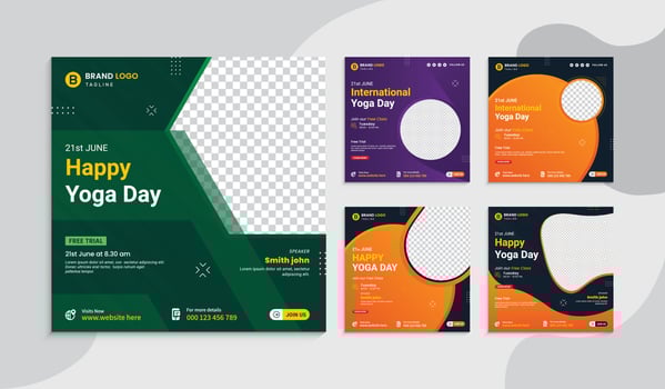 International yoga day social media post template. Yoga social media post design or square business social media post banner. World yoga day social media post set template pro vector. vector