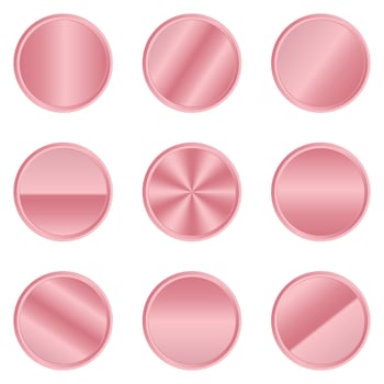 Luxury pink metal circle button. Pink metal circle. Realistic metal button. Vector illustration
