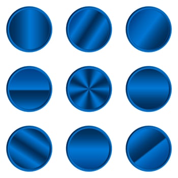 Luxury blue metal circle button. Blue metal circle. Realistic metal button. Vector illustration