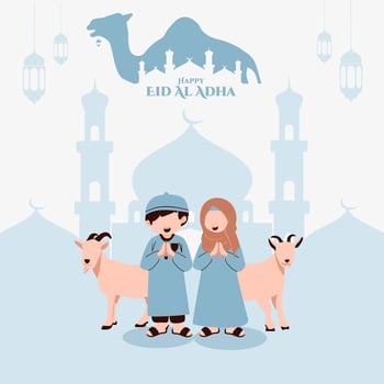Happy Eid al adha Muslim kid vector