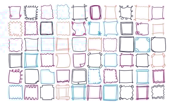 Hand abstract drawn border frame vector set collection