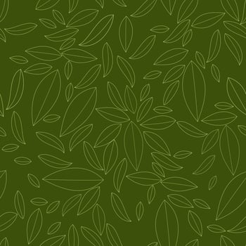Seamless geometric pattern, outline of leaves on green background, stripes abstract template, vector illustration