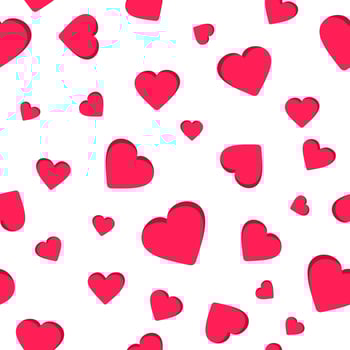 Seamless geometric pattern, red hart valentine's day on white background, stripes abstract template, vector illustration