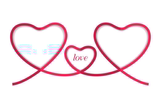 Ribbon red three hart isolated on white background, vector illustration