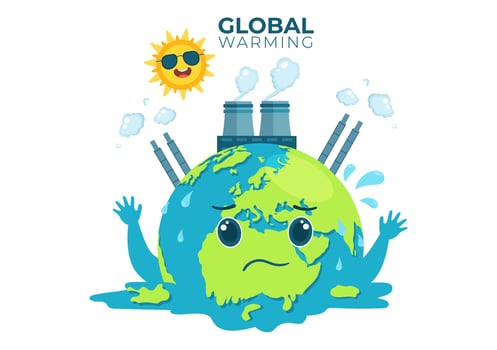 Global Warming Cartoon Style Illustration with Planet Earth in a Melting or Burning State and Image Sun to Prevent Damage to Nature and Climate Change vector