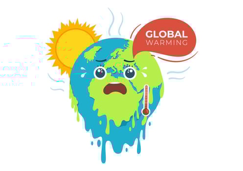 Global Warming Cartoon Style Illustration with Planet Earth in a Melting or Burning State and Image Sun to Prevent Damage to Nature and Climate Change vector