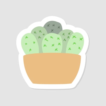 Cute aesthetic mini cactus sticker. Isolated Illustration. Flat style. vector
