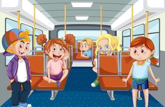 Inside bus with people cartoon vector