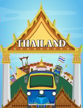 Bangkok Thailand landmark poster vector