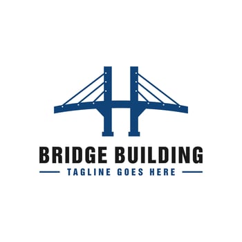 bridge building illustration logo with letter H vector