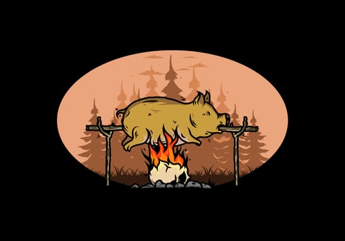 Pork roast on fire illustration design vector