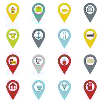 Points of interest icons set in flat style vector