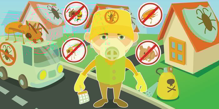 Pest control horizontal banner, cartoon style vector