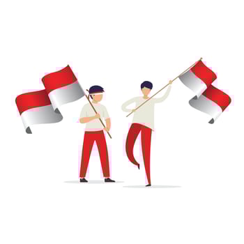 Two man holding a flag of Indonesia vector illustration