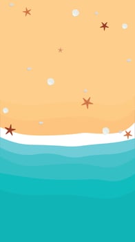 top view of sand with shells and starfish in flat icon design on beach background. vector illustration