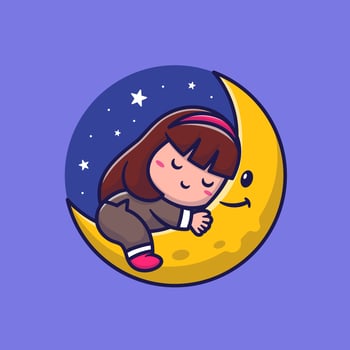 Cute Girl Sleeping On Moon Cartoon Vector Icon Illustration.  Nature People Icon Concept Isolated Premium Vector. Flat  Cartoon Style