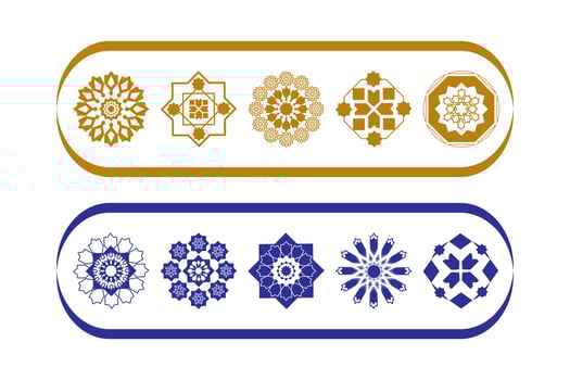 Arabic pattern abstract icon set. Rounded symbol set, vector spirographs. Luxurious abstract geometric shape logo, Concept vector set.