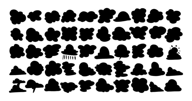 Cloud silhouette big collection set. Black white cloud vector isolated illustration