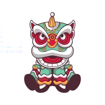 cute lion dance illustration vector design