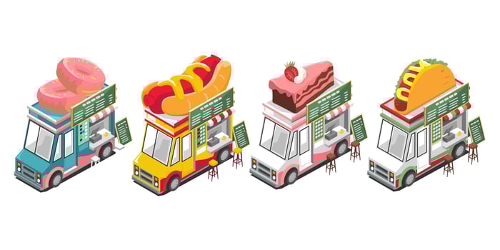 street food truck isometric vector illustration design